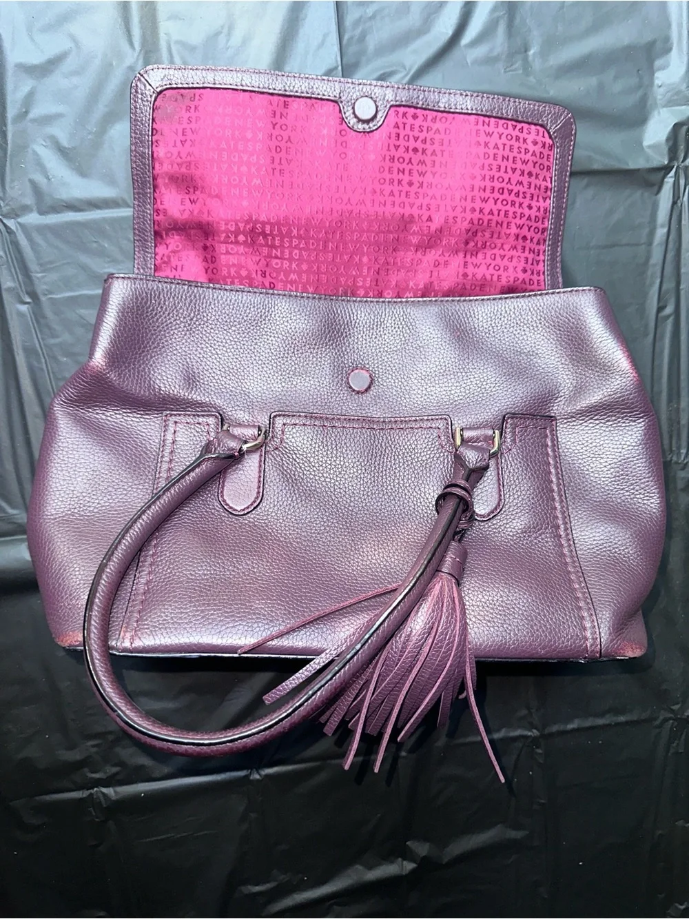 kate spade Plum Pebbled Leather Satchel with Tassel